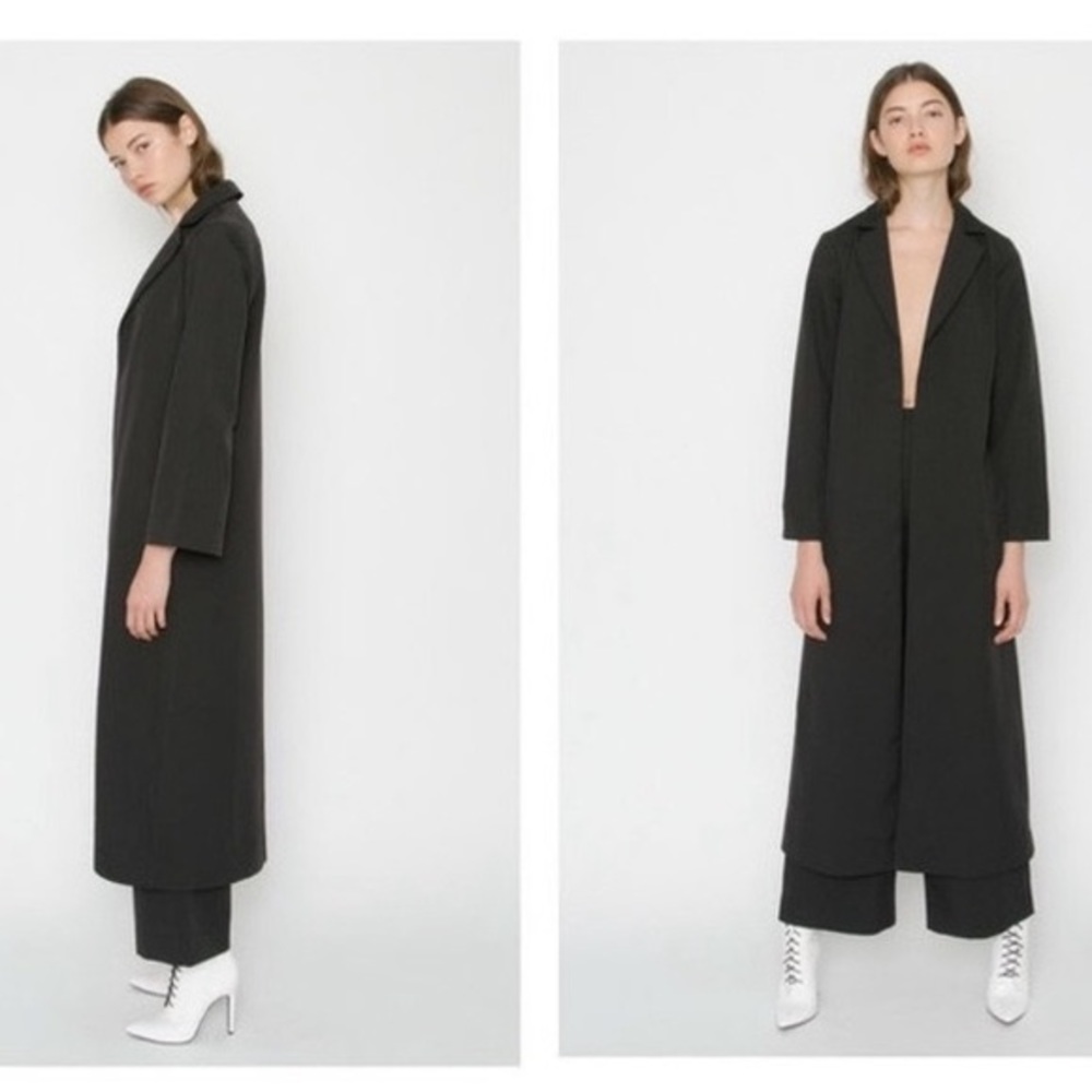 Danielle Guizio Black Long Tailored Trench Coat